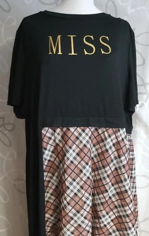 Vestido longo assimétrico preto quadriculado "MISS" 48 - 4XL – photo 2